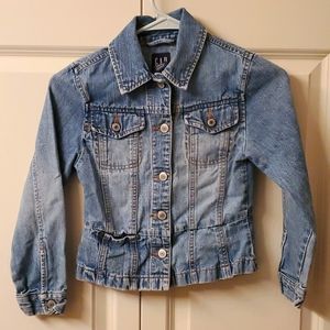 Girl's GAP Jean jacket with metal button loop closure.